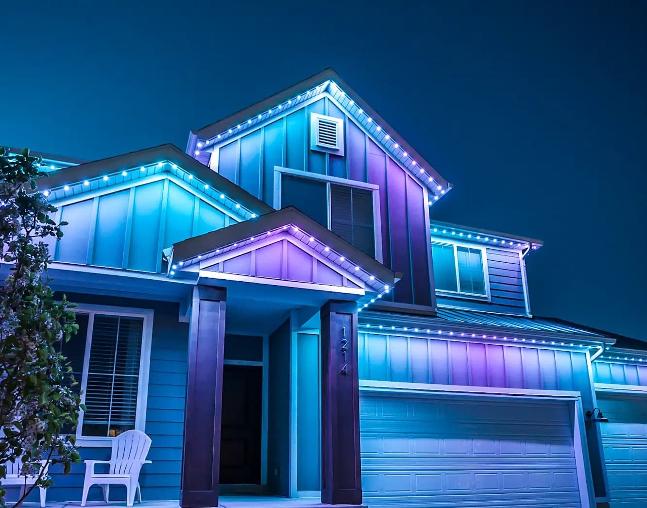 Permanent LED light installation on a Winnipeg home exterior