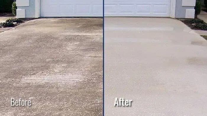 Pressure washing a residential driveway in Winnipeg